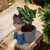 Grey Basket Girl and Plant Resin Gift