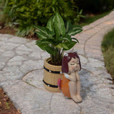 Sitting Basket Girl and Plant Resin Gift