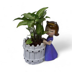 White Basket Girl and Plant Resin Gift