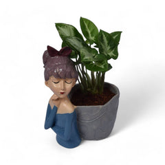 Grey Basket Girl and Plant Resin Gift