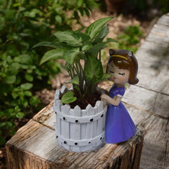 White Basket Girl and Plant Resin Gift