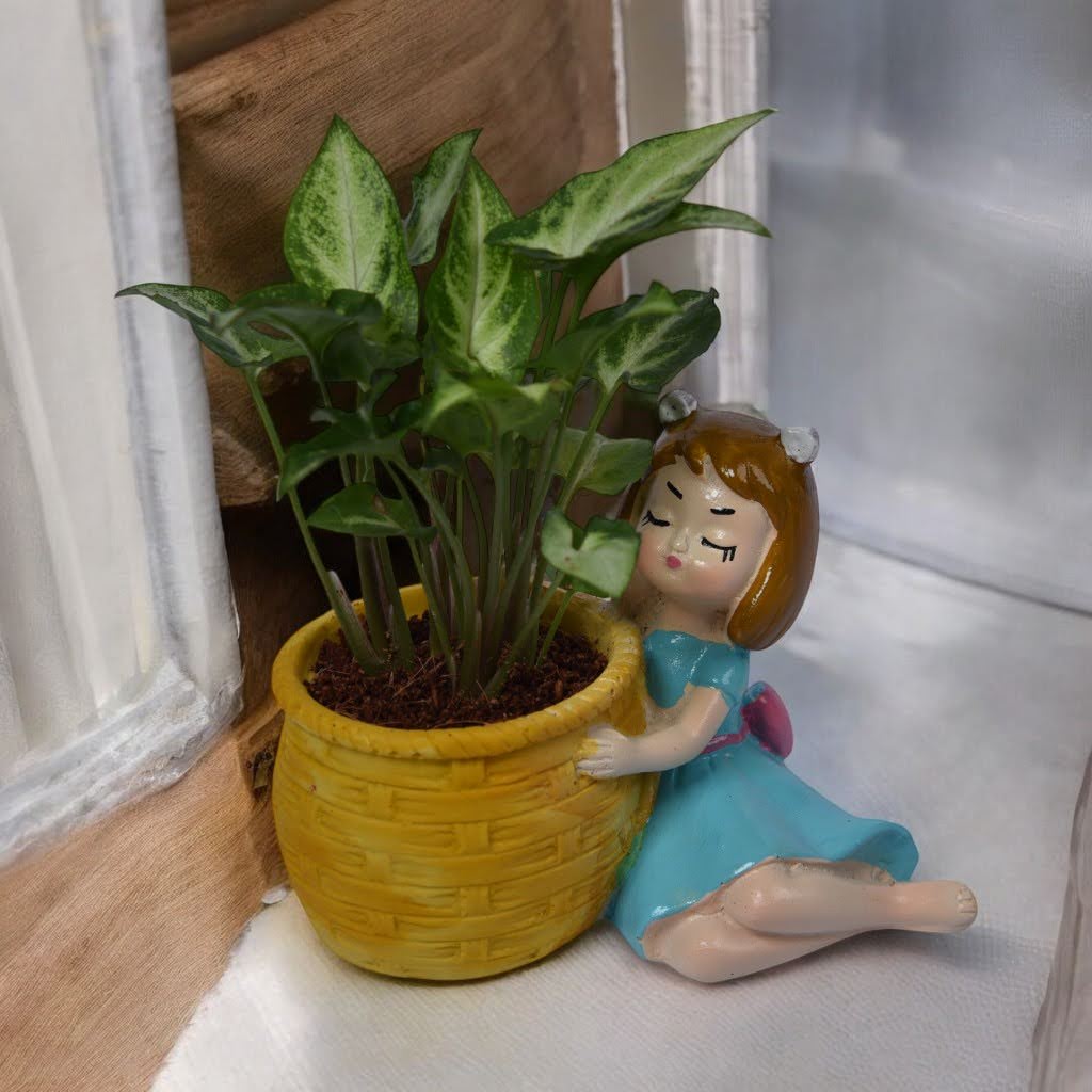 Yellow Basket Girl and Plant Resin Gift